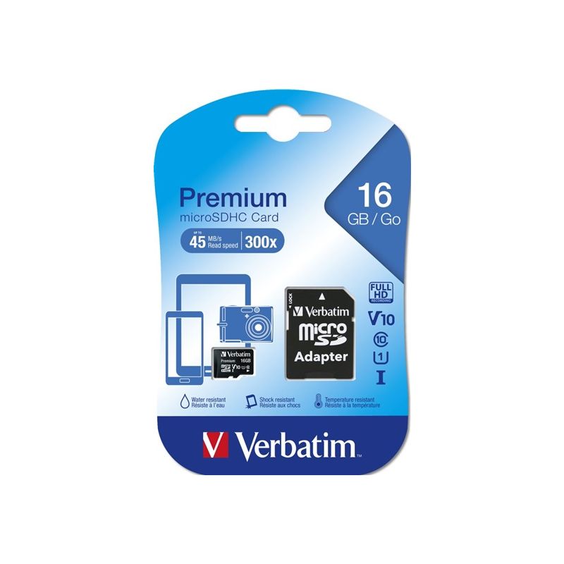 VERBATIM 44082 microSDHC 16GB cl10 adapt - 1