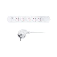 Solight prodlužovací přívod 5 zásuvek, USB A+C nabíječka 12W, 3m, 3 x 1mm2, bílý, vypínač - PP152USBC - 1